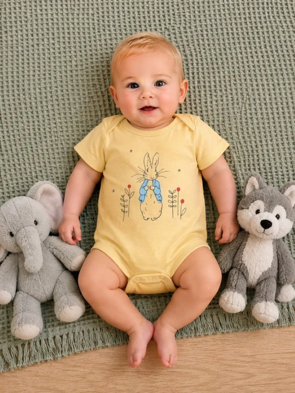 NWOT Disney Baby Peter Rabbit Bodysuit Yellow Bunny Short Sleeve Multiple Sizes